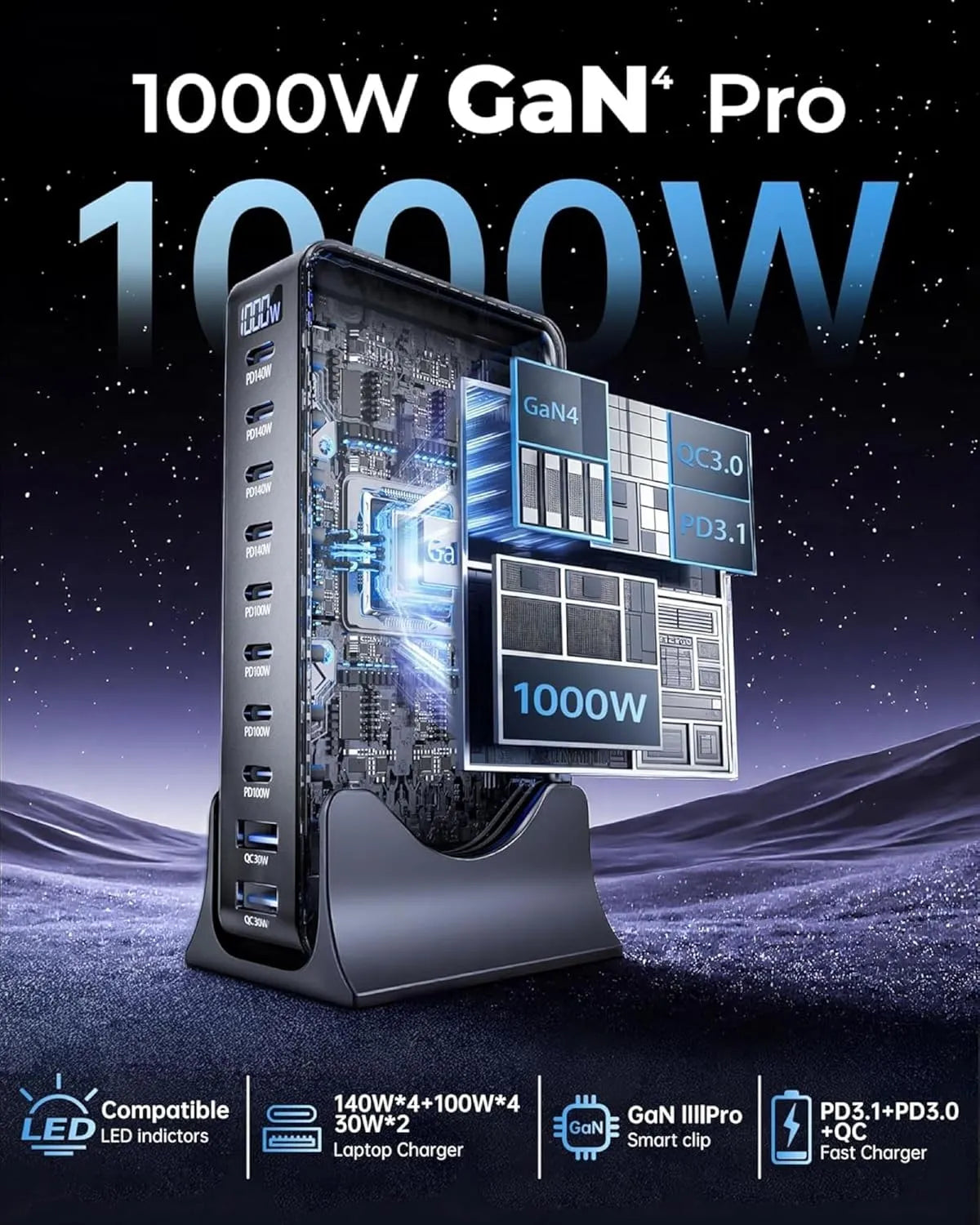 MX 1000 Watts USB C Charger, 10-Port GaN Charging Station - GOLCHHA COMPUTERS 
