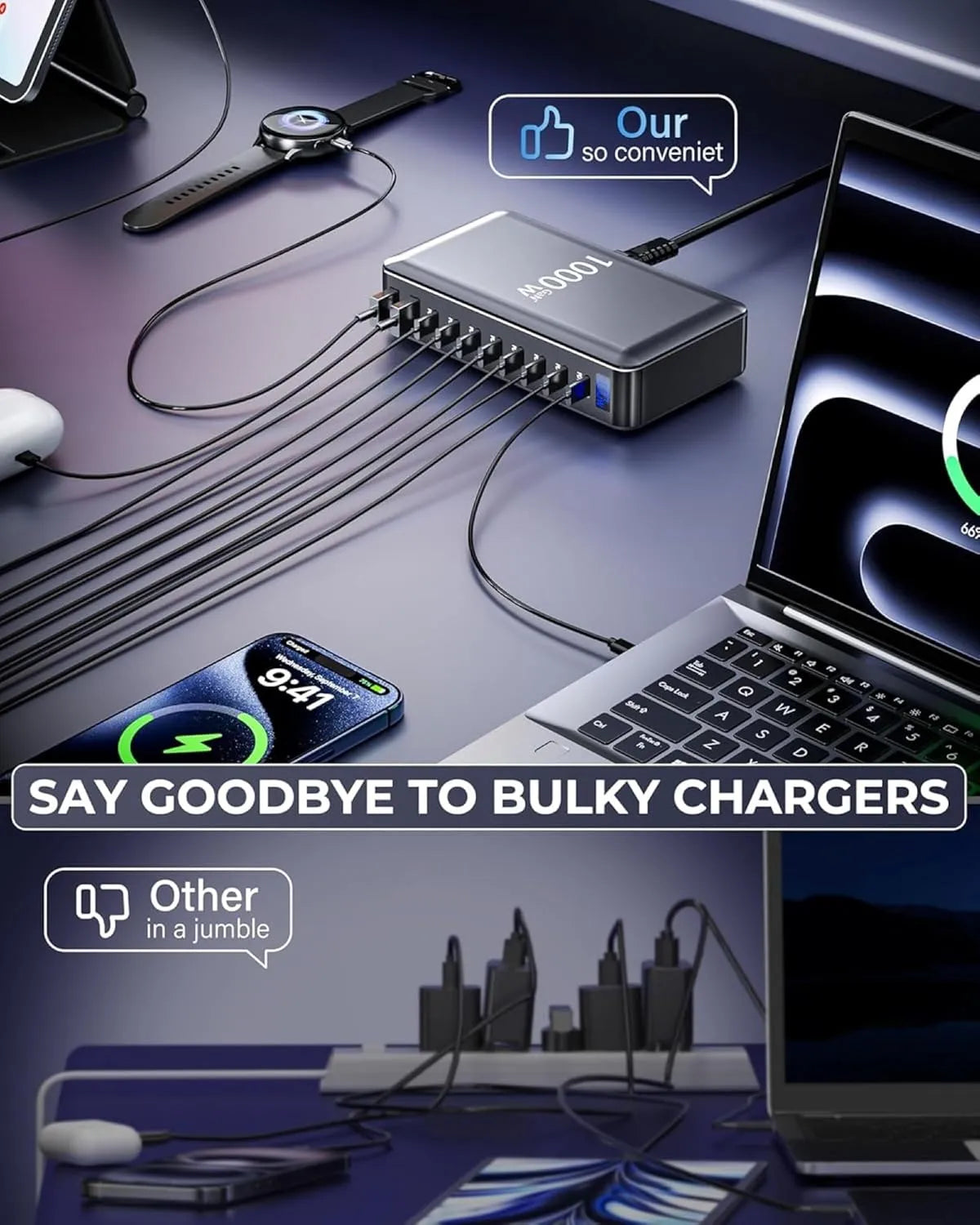 MX 1000 Watts USB C Charger, 10-Port GaN Charging Station - GOLCHHA COMPUTERS 
