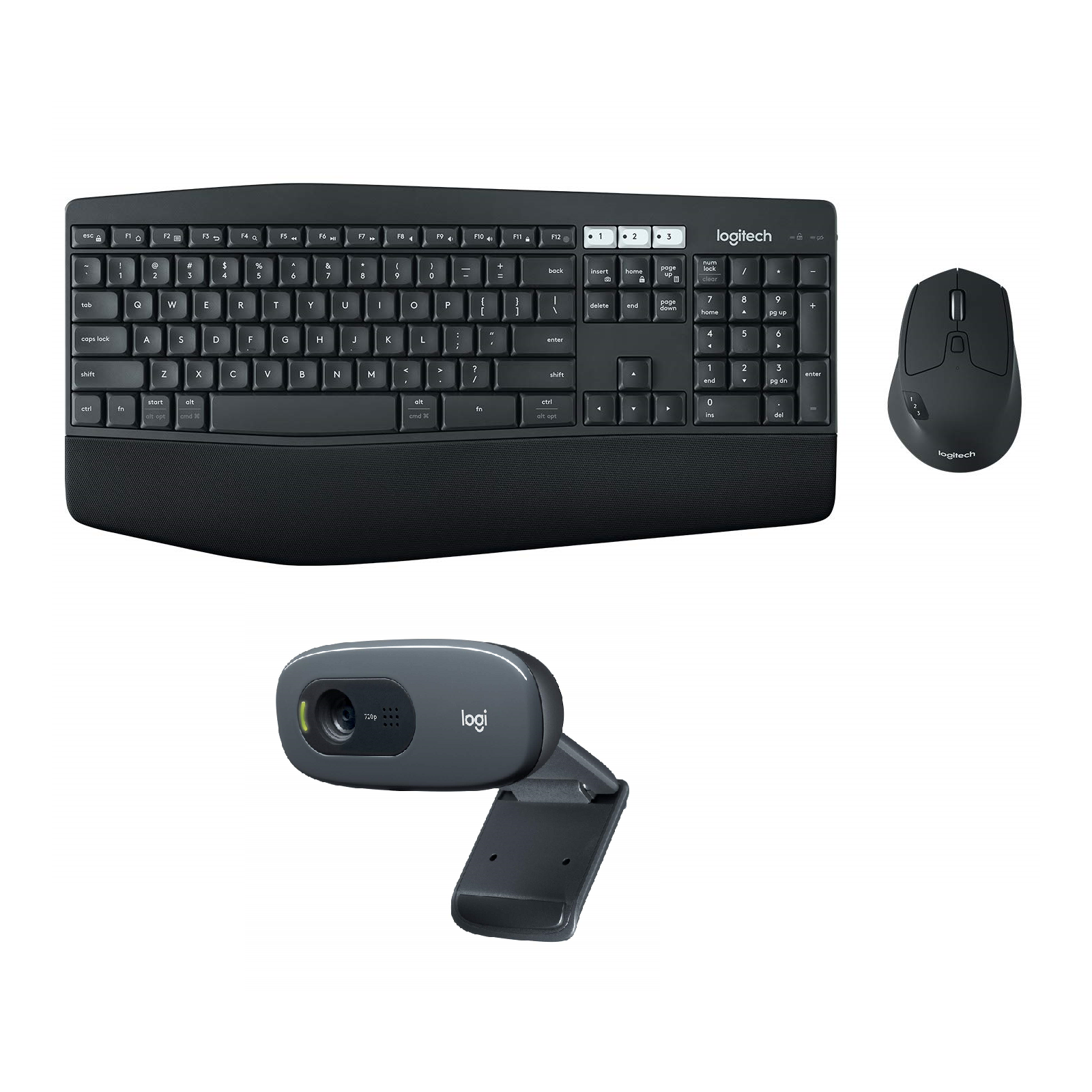 Logitech MK850 Multi-Device Wireless Keyboard Mouse Combo, 2.4GHz Wireless & Bluetooth & C270 HD Webcam with HD Light Correction, Noise-Reducing Mic