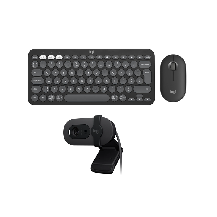 Logitech PEBBLE 2 COMBO Slim, multi-device Bluetooth keyboard & Mouse With BRIO 100 Full HD 1080p Webcam Combo - Golchha Computers