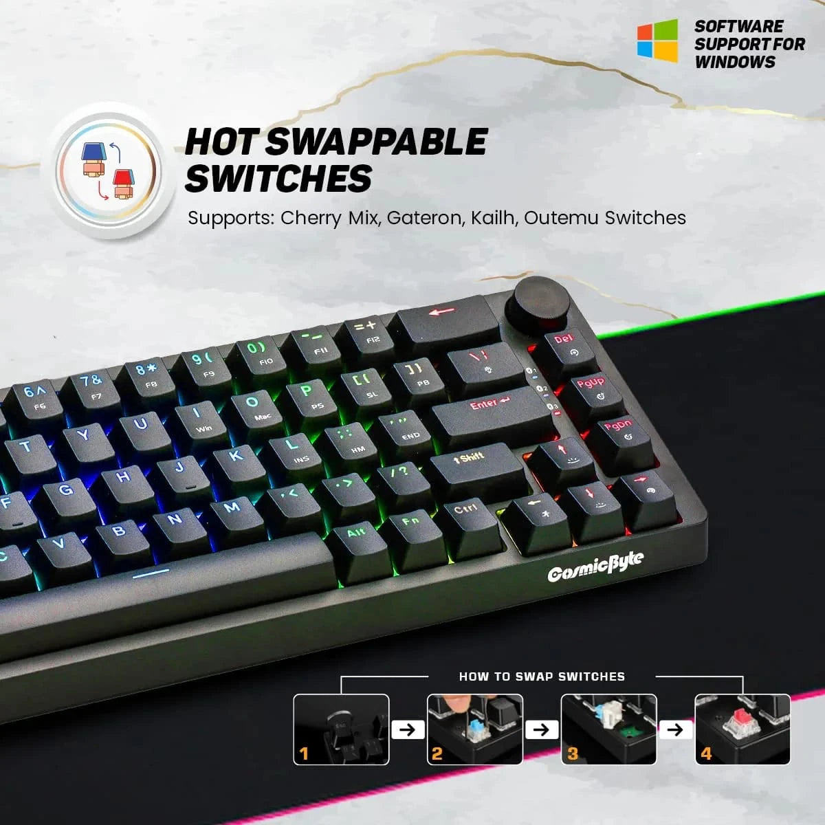 Cosmic Byte CB-GK-33 Astra Hot-Swappable Mechanical Wired & Bluetooth Keyboard with Per Key RGB and Software 4 - GOLCHHA COMPUTERS 