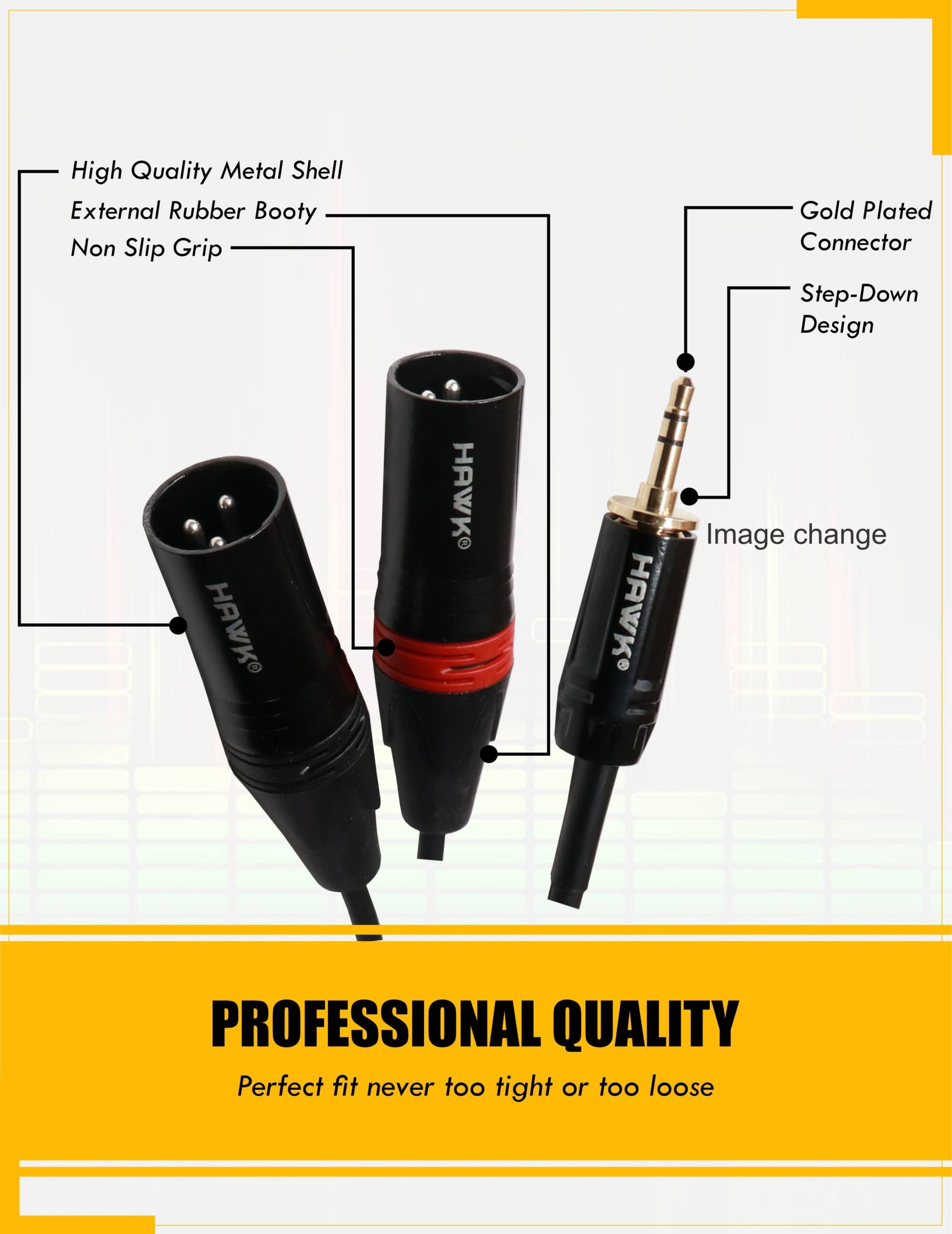 Hawk Proaudio TMXLU03 Y Cable 3.5 MM Stereo Male to Dual XLR Male -3 Meter - GOLCHHA COMPUTERS 