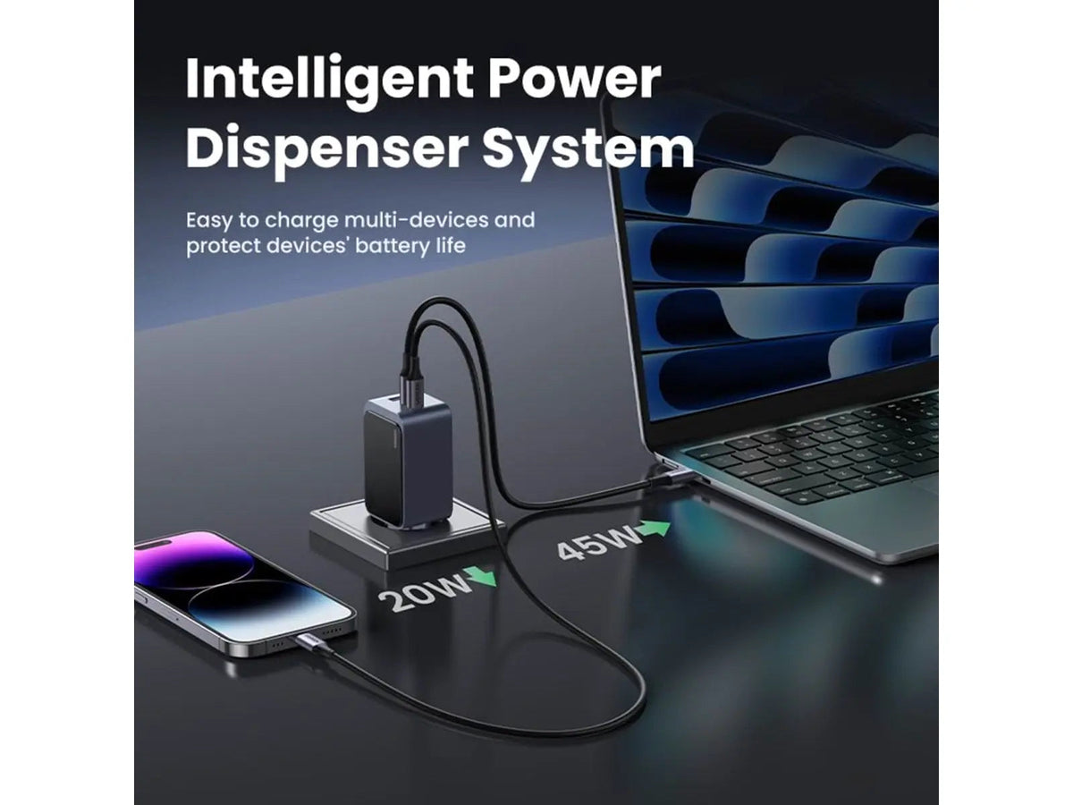 UGREEN Nexode S 65W 3-Port GaN Charger, 2 USB-C + 1 USB-A, EU Plug (35042)