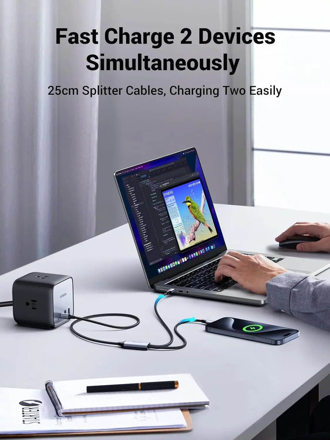 UGREEN 2-in-1 USB-C to Dual USB-C Charging Cable 100W 1.5m (35087)
