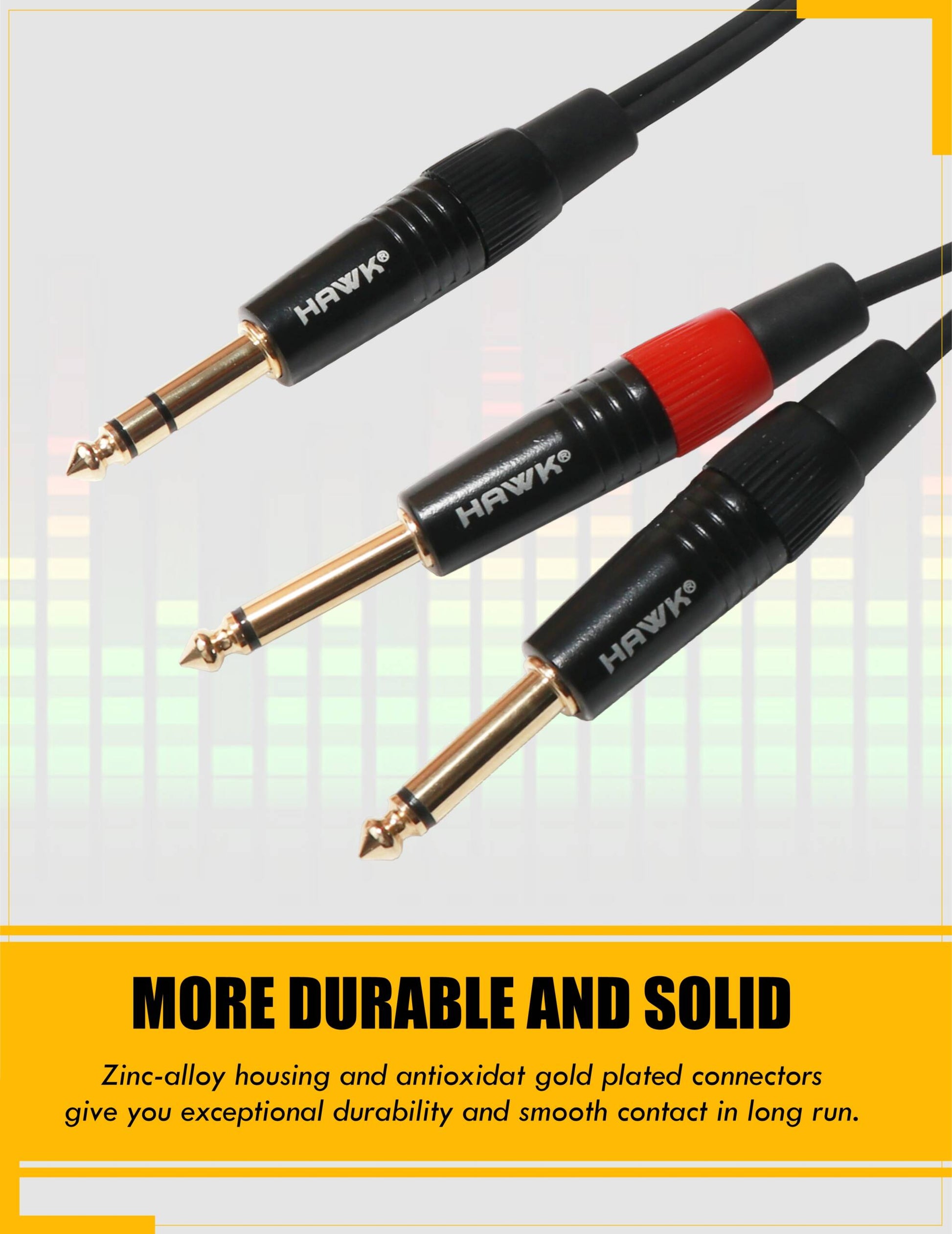Hawk Proaudio SMPLU03 Y Cable 6.3 MM Stereo Male to Dual 6.3 MM Mono Male -3 Meter - GOLCHHA COMPUTERS 