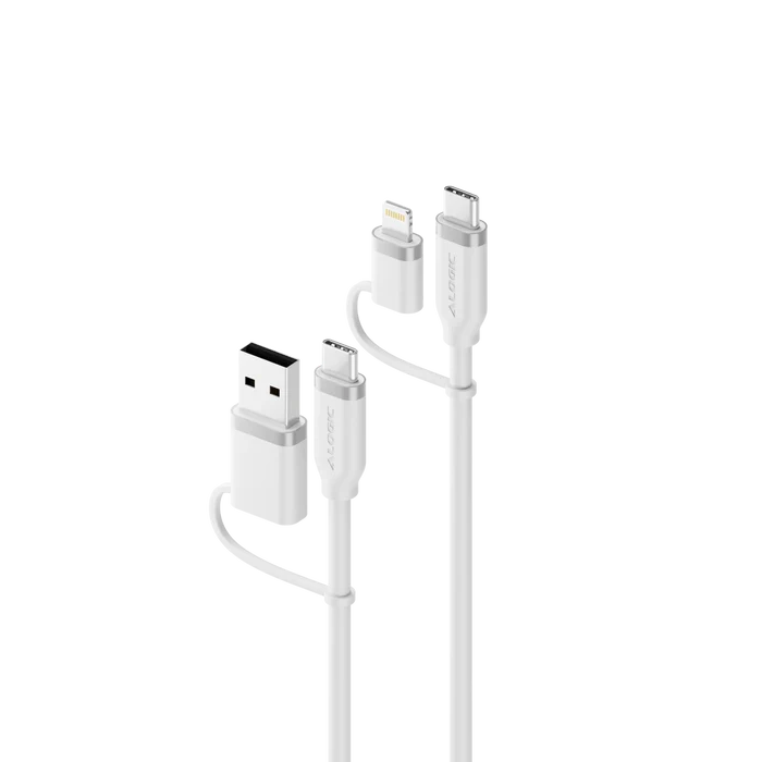 Alogic 4-in-1 100W Silicone Flexible Universal Charging Cable 1.5m | USB-C, USB-A and Lightning