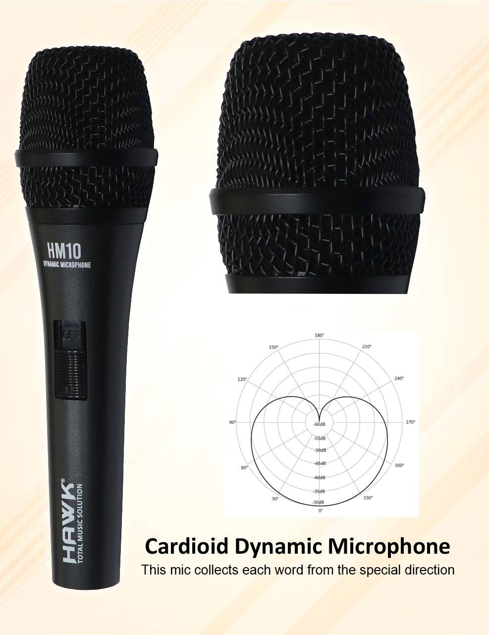 Hawk Proaudio HM 10 Handheld Dynamic Cardioid Wired Mic for Live, Recording, Speech with mic Holder and Pouch with ON/Off Switch, (Mic Cable Not Included) - Golchha Computers