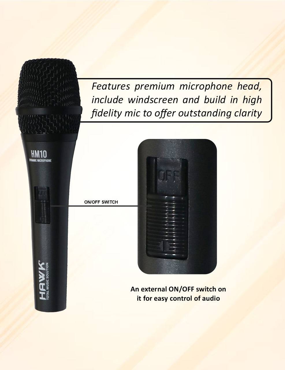 Hawk Proaudio HM 10 Handheld Dynamic Cardioid Wired Mic for Live, Recording, Speech with mic Holder and Pouch with ON/Off Switch, (Mic Cable Not Included) - Golchha Computers