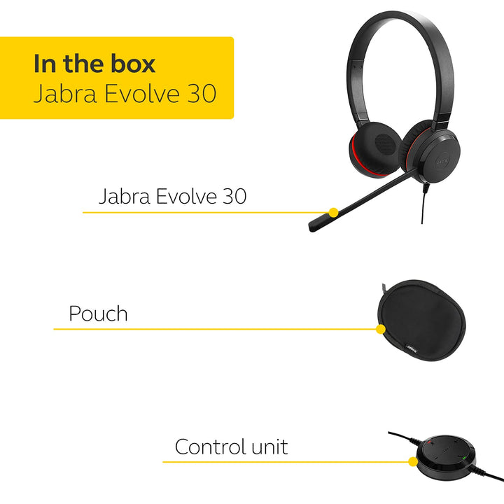 Jabra Evolve 30 II Stereo On Ear Wired Headphone with Mic (Black) - Golchha Computers