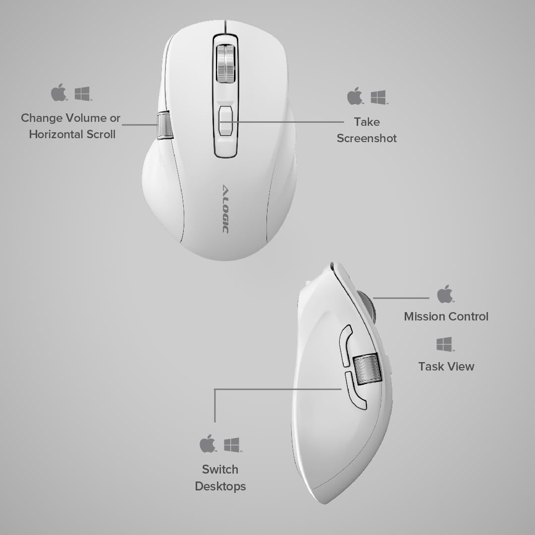 Alogic Apex Bluetooth USB-C Rechargeable 7 Keys Programmable Mouse - White - GOLCHHA COMPUTERS 
