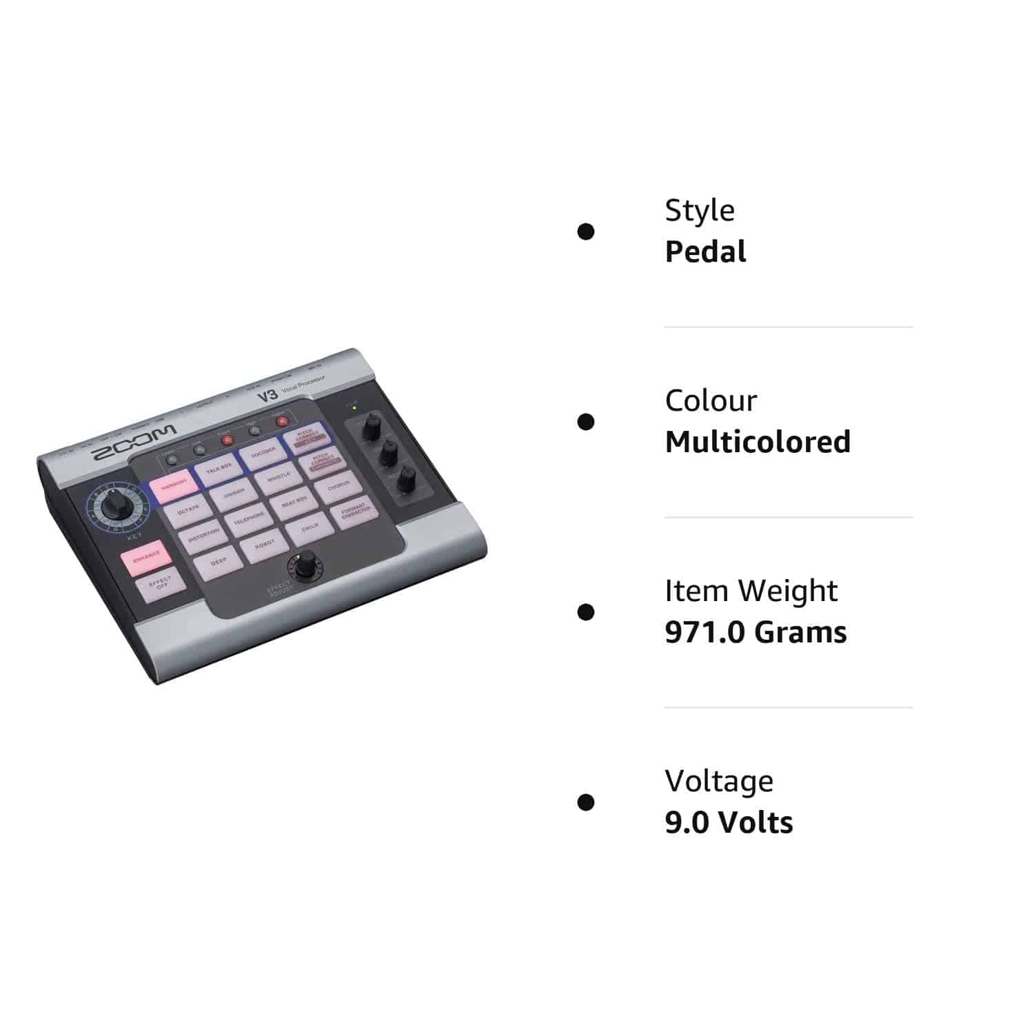Zoom V3 Vocal Processor Vocal Effects Pedal 3-Part Harmony 16 Studio Grade Effects Battery Powered for Streaming and Recording