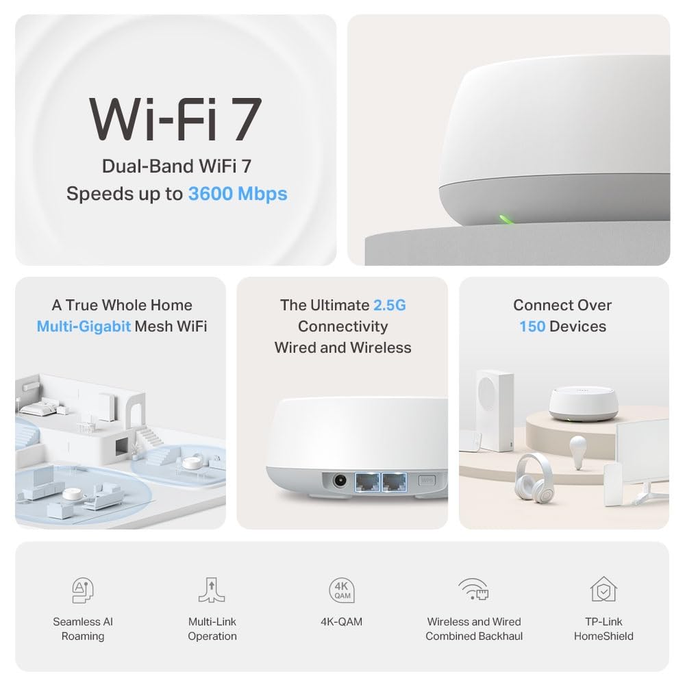 TP Link Deco BE25 New BE5000 Whole Home Mesh WiFi 7 System Pack of 3