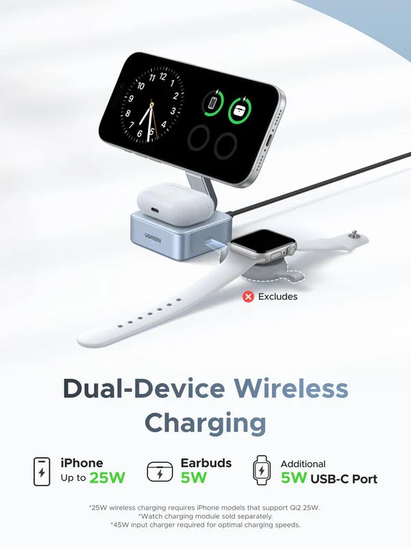UGREEN MagFlow Qi2 25W 2-in-1 Foldable Magnetic Wireless Charger (55960B)