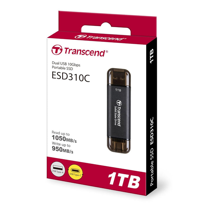 Transcend 1TB Portable SSD, TS1TESD310 / C / P /S , USB 10Gbps with Type-C and Type-A Black / Pink / Silver - Golchha Computers