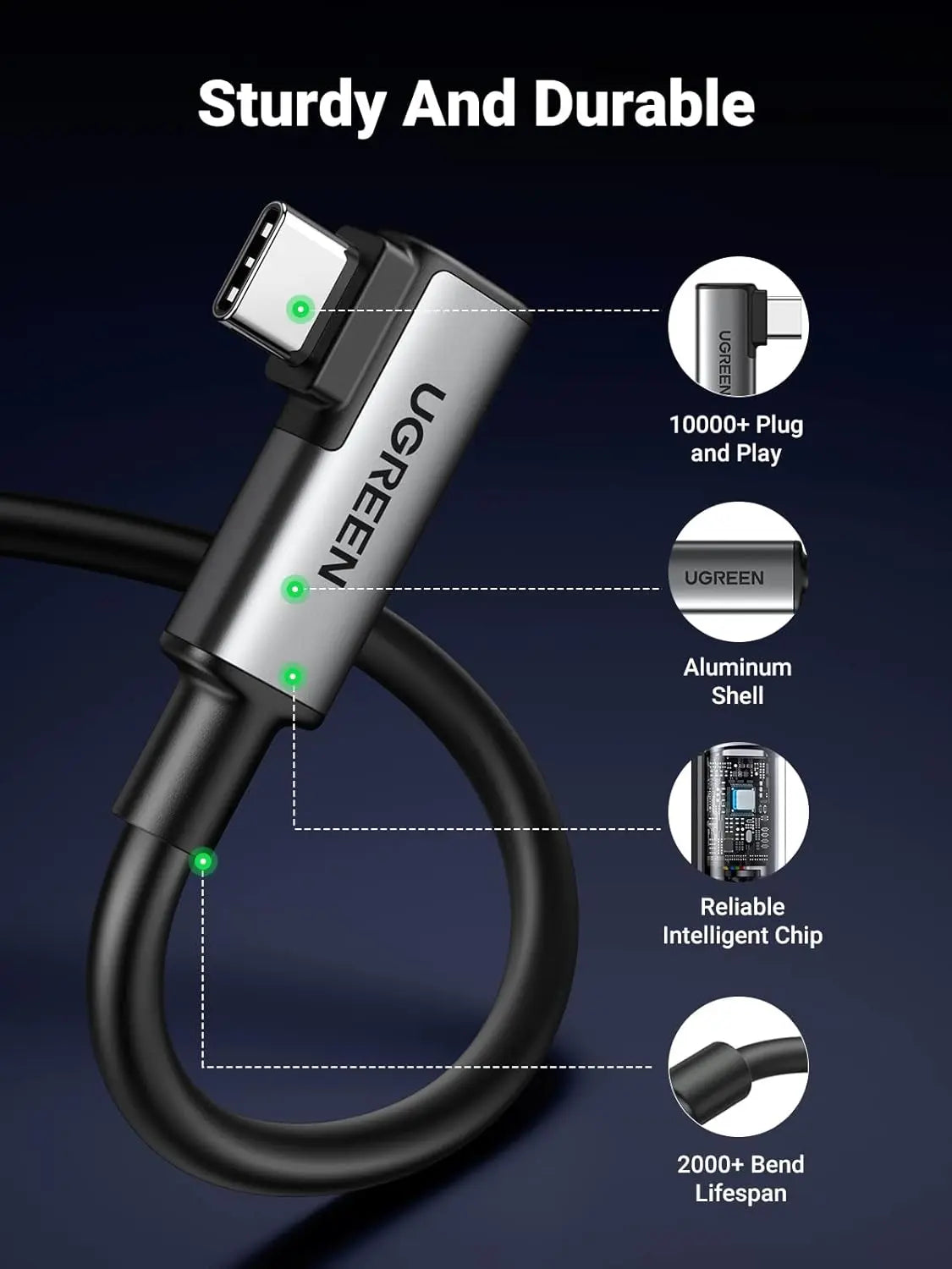 UGREEN Right Angle USB-C to USB-C VR Link Cable, 5m (90629)