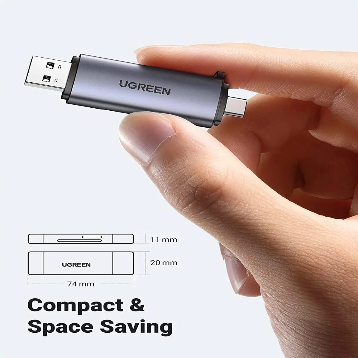 UGREEN 2-in-1 USB-C & USB-A 3.0 SD/microSD Card Reader, Dual Slot, UHS-I (50706)