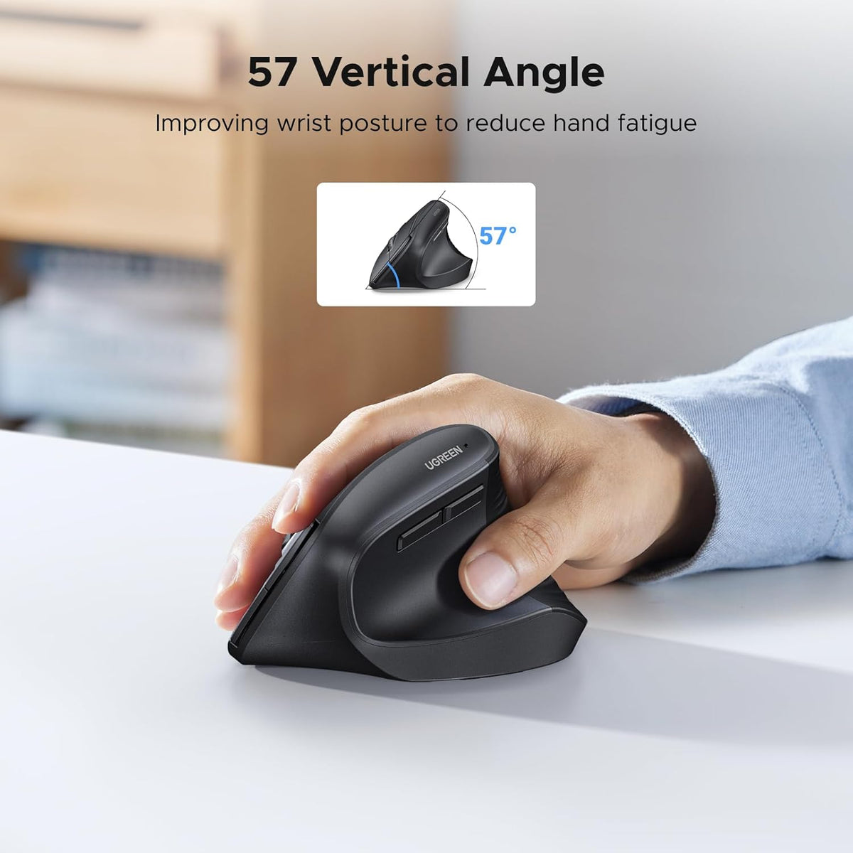 UGREEN Wireless Vertical Ergonomic Mouse, 4000 DPI, 6 Buttons (55916)