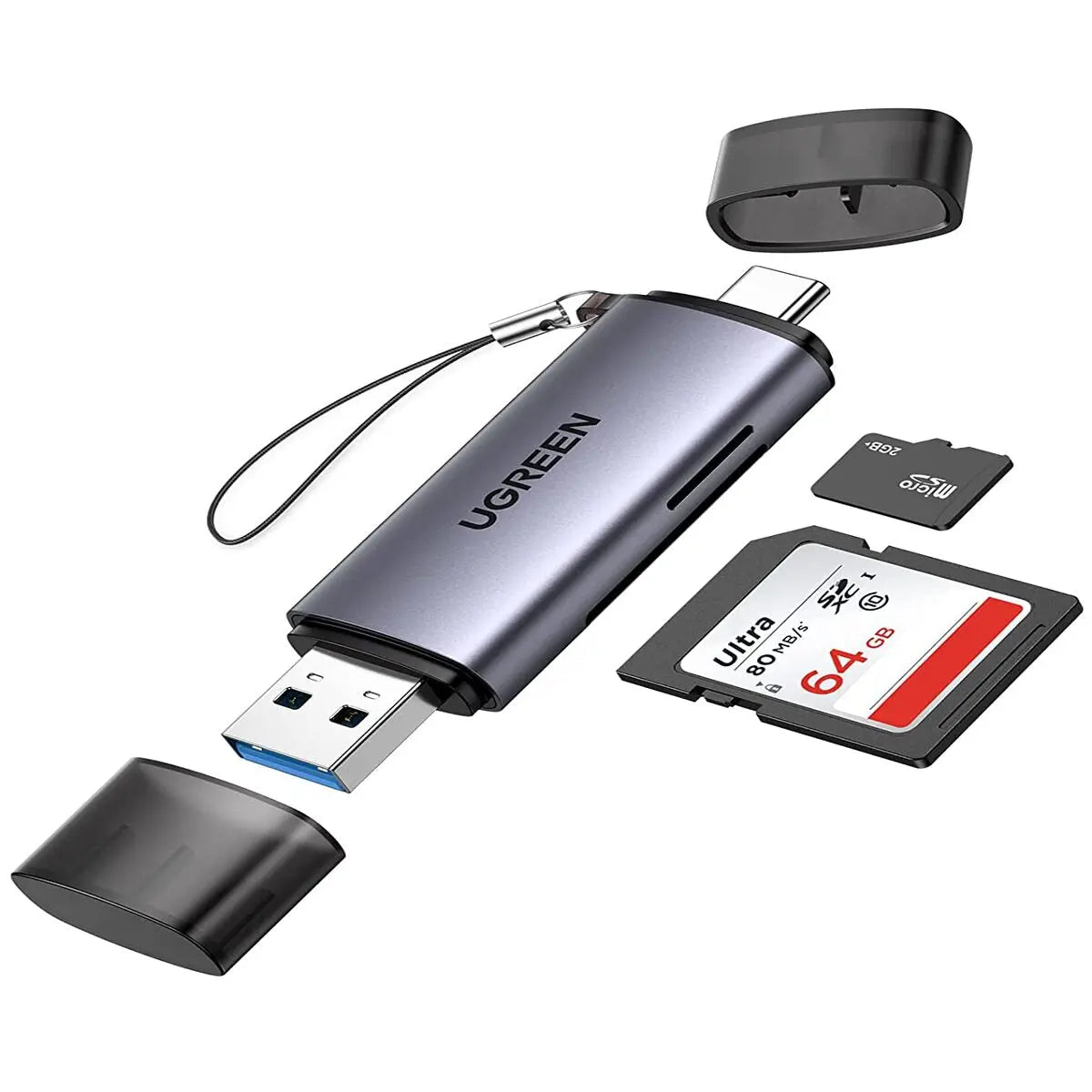 UGREEN 2-in-1 USB-C & USB-A 3.0 SD/microSD Card Reader – Dual Slot, UHS-I, OTG (50706)