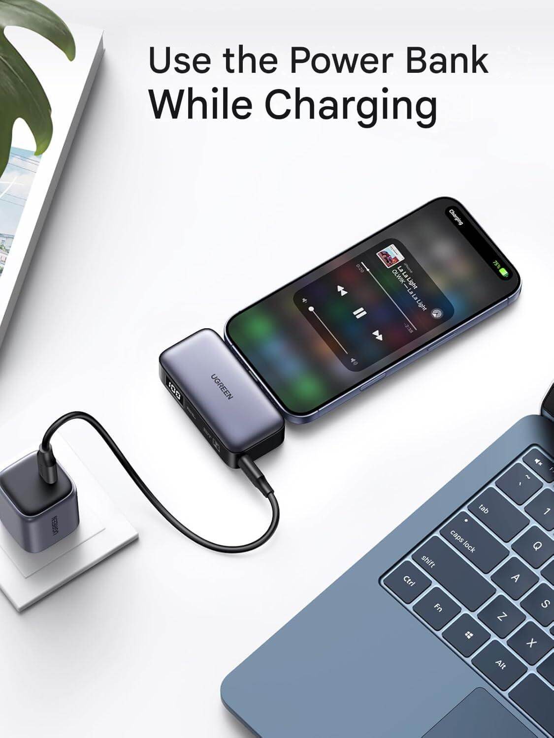 UGREEN 5000mAh 22.5W Mini Power Bank with Built-in USB-C Connector & Stand (35338)