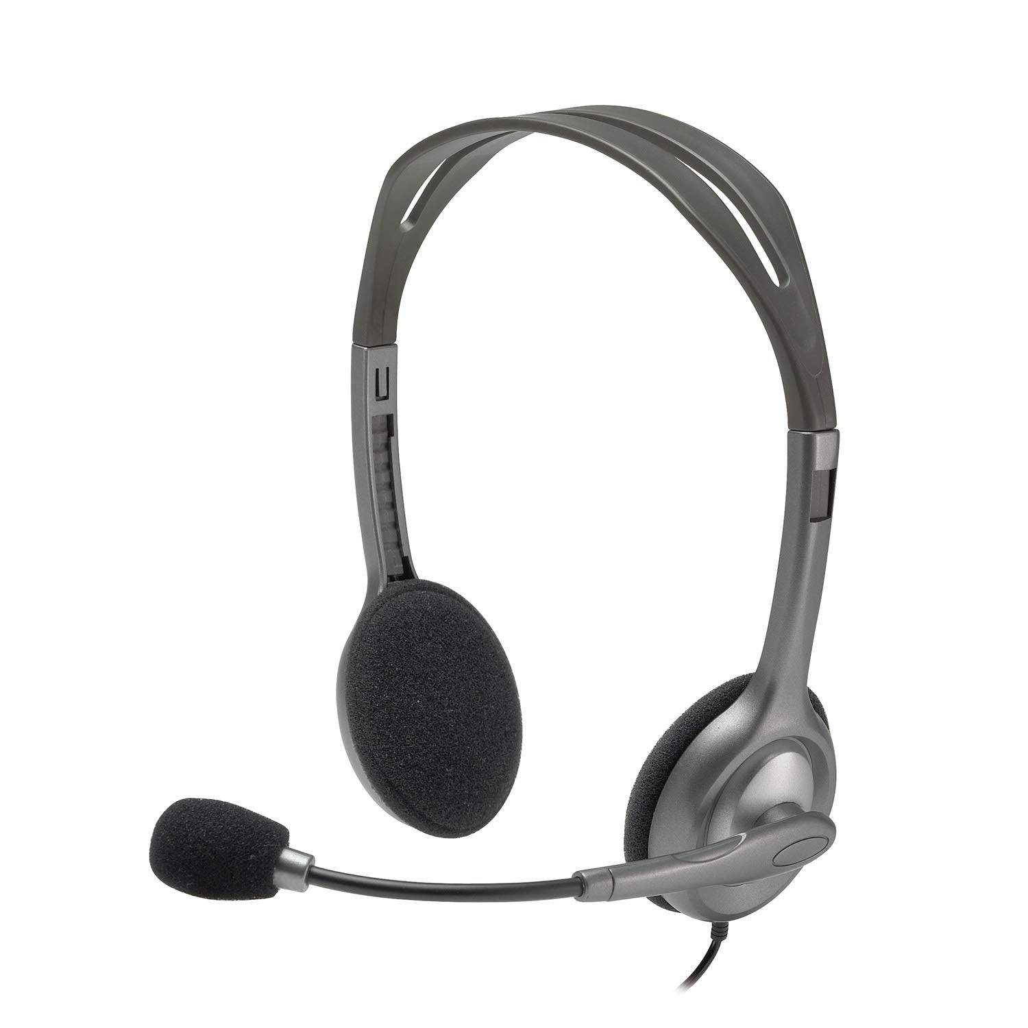 Logitech C270 HD Webcam - Black with H110 Wired Headset, Stereo Headphones - Grey