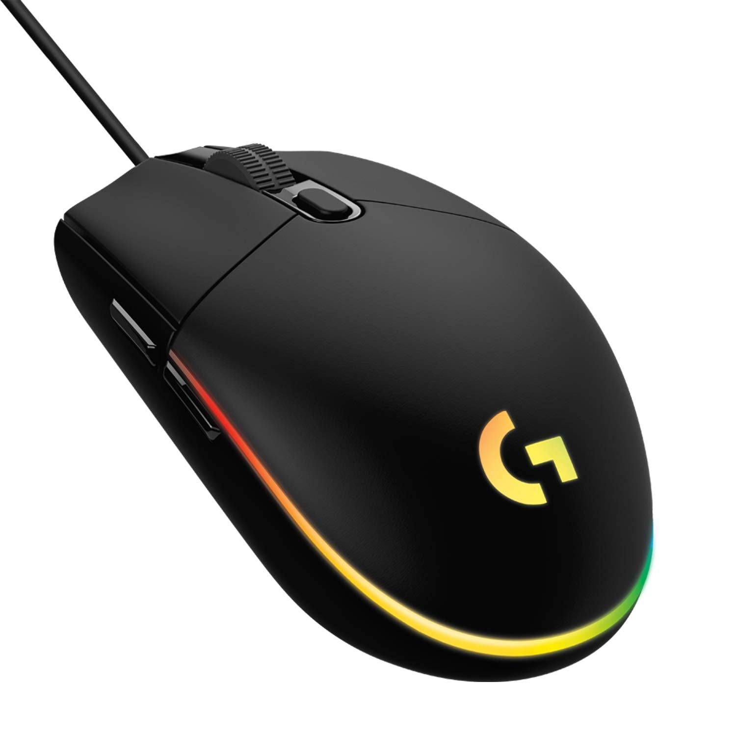 Logitech G G203 Wired Gaming Mouse, 8000 DPI, Rainbow Optical Effect LIGHTSYNC RGB, 6 Programmable Buttons, On-Board Memory, Screen Mapping, PC/Mac Computer and Laptop Compatible - Black - Golchha Computers