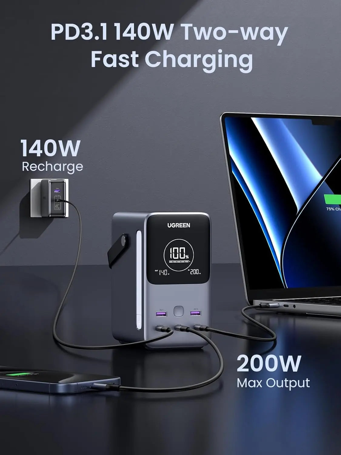 UGREEN 48000mAh 300W Power Bank with Digital Display (25286)