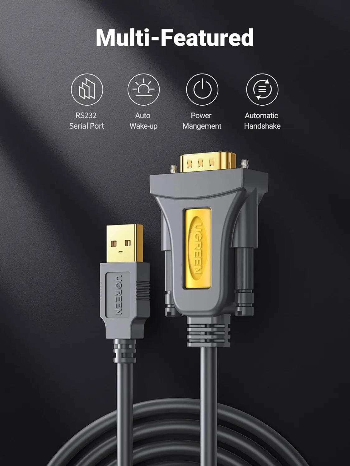 UGREEN USB 2.0 to RS232 DB9 Male Serial Adapter Cable, PL2303 Chipset, 2m (20222)