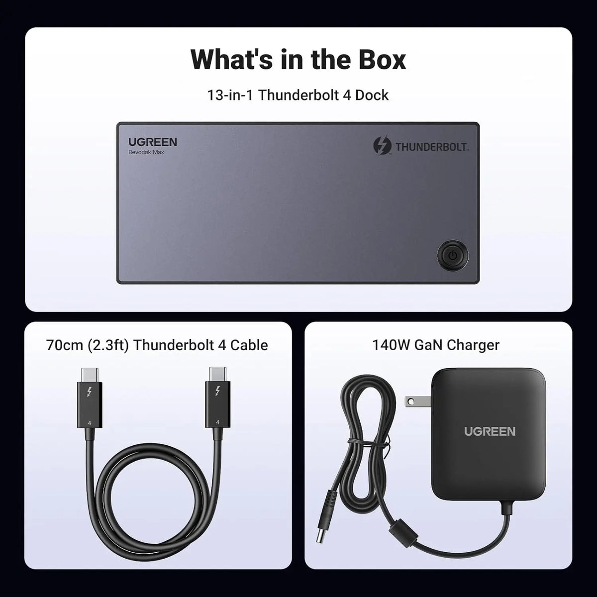 UGREEN Revodok Max 313 Thunderbolt 4 Dock 13-in-1, triple 4K@60Hz, 8K HDMI, 140W GaN adapter included - GOLCHHA COMPUTERS 
