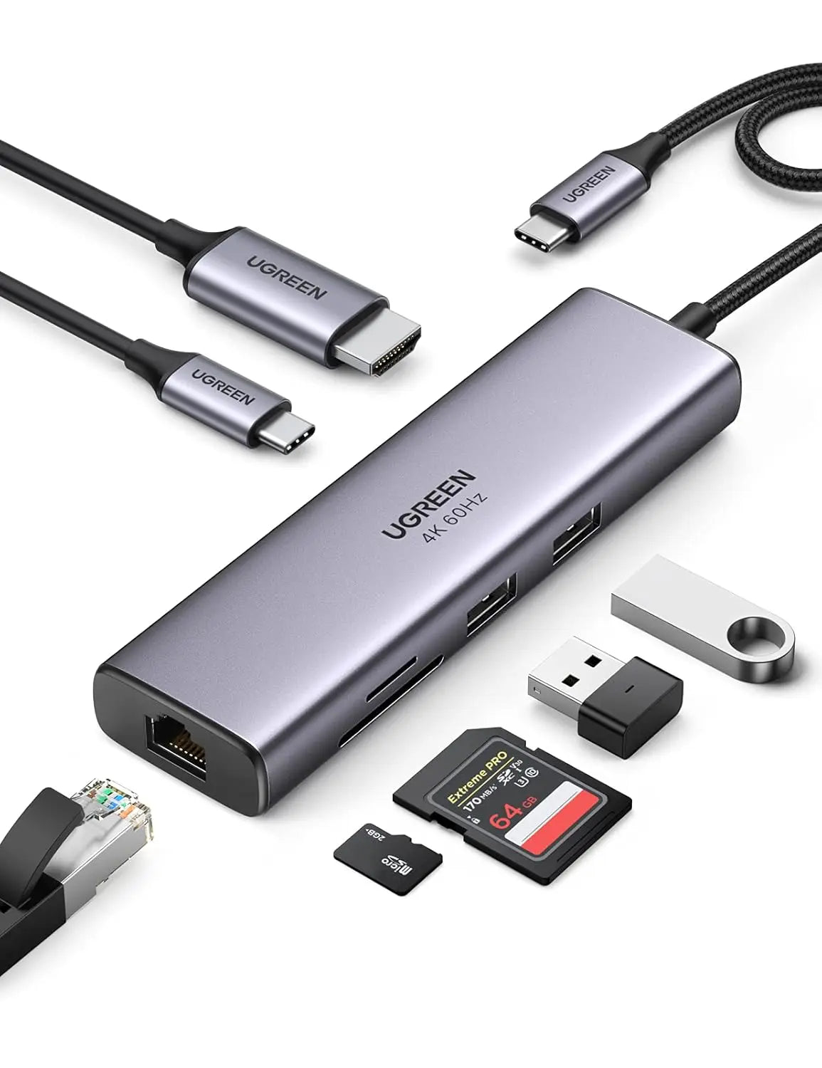 UGREEN Revodok 107 7-in-1 USB-C Hub, 4K 60Hz HDMI, Gigabit Ethernet, 100W PD (60515)