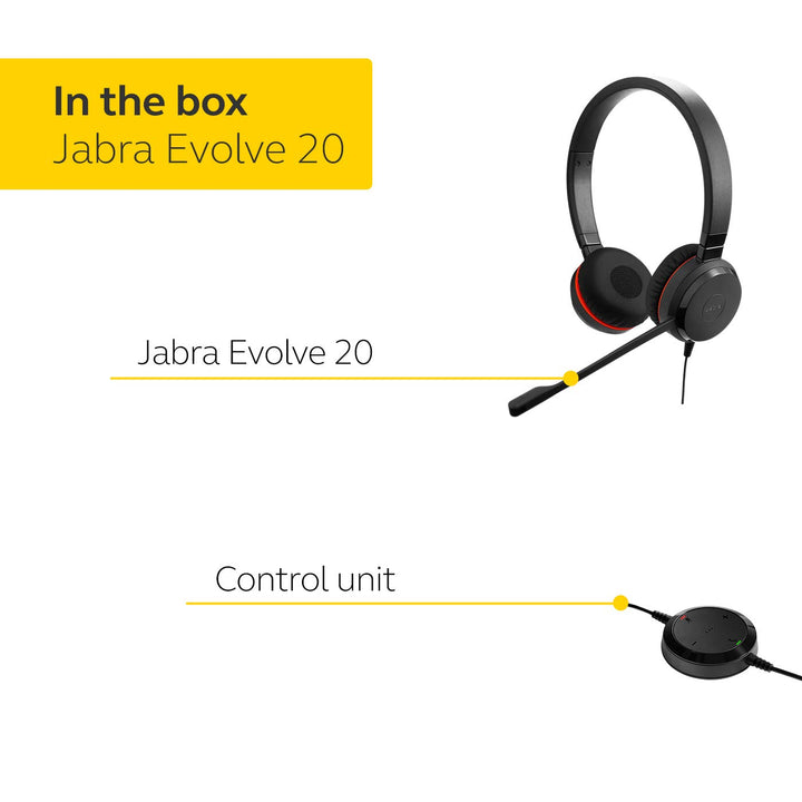 Jabra Evolve 20 MS Stereo On Ear Wired Headphones with Mic (black) - Golchha Computers