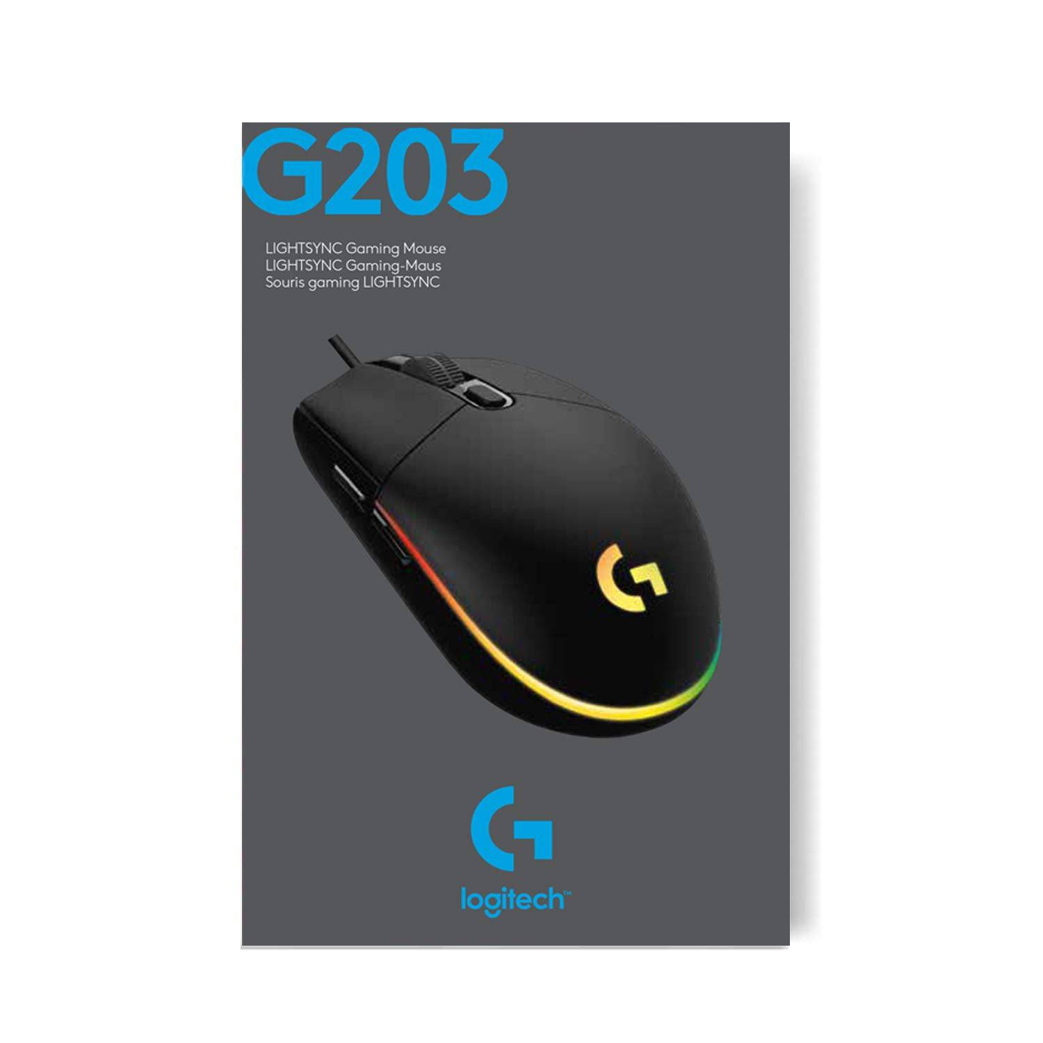 Logitech G G203 Wired Gaming Mouse, 8000 DPI, Rainbow Optical Effect LIGHTSYNC RGB, 6 Programmable Buttons, On-Board Memory, Screen Mapping, PC/Mac Computer and Laptop Compatible - Black - Golchha Computers
