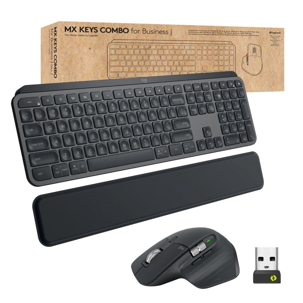 Logitech MX Keys for Business and MX Master 3 for Business Combo with Palm Rest - 2 Year Warranty - Business Series