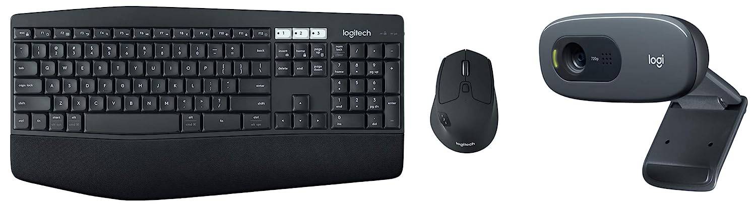 Logitech MK850 Multi-Device Wireless Keyboard Mouse Combo, 2.4GHz Wireless & Bluetooth & C270 HD Webcam with HD Light Correction, Noise-Reducing Mic