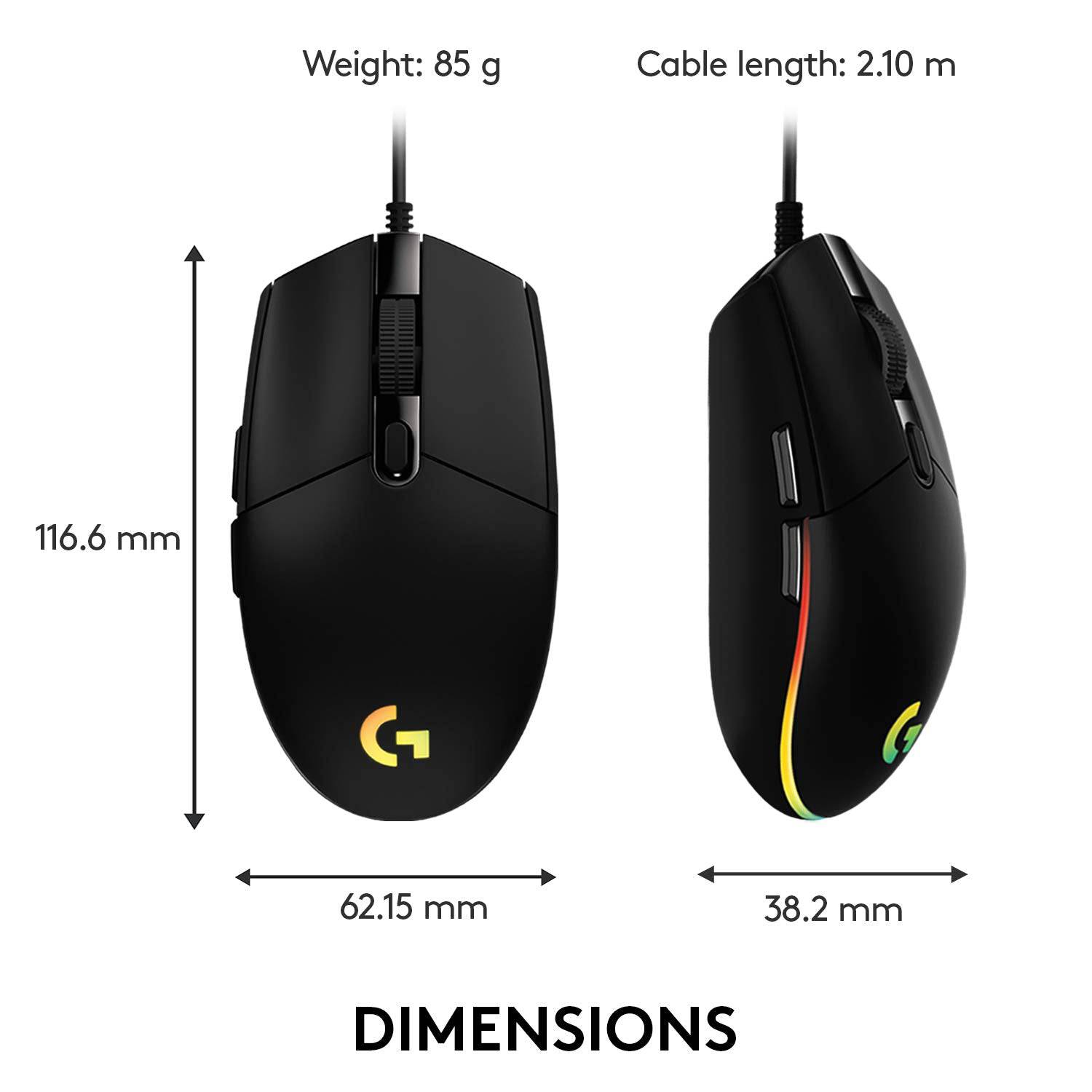 Logitech G G203 Wired Gaming Mouse, 8000 DPI, Rainbow Optical Effect LIGHTSYNC RGB, 6 Programmable Buttons, On-Board Memory, Screen Mapping, PC/Mac Computer and Laptop Compatible - Black - Golchha Computers