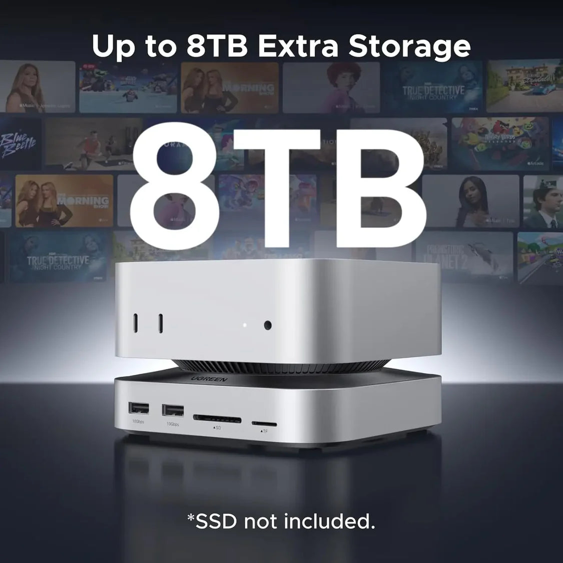UGREEN Mac mini M4 or M4 Pro Dock 11-in-1 USB C Hub 8TB M.2 NVMe 10Gbps 5X USB-A 2X Type-C SD/TF Card Docking Station (65487) - GOLCHHA COMPUTERS 