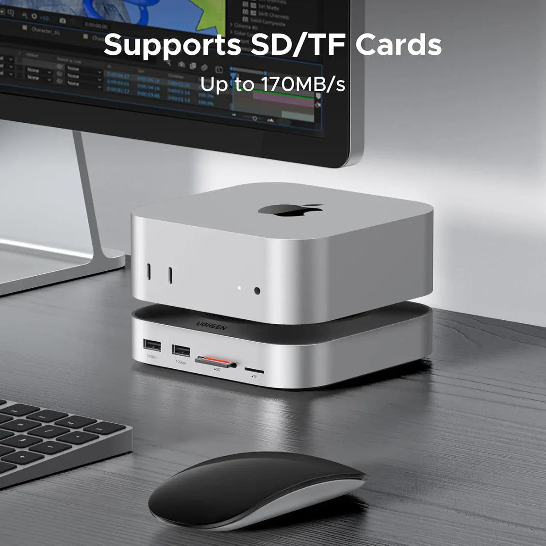 UGREEN Mac mini M4 or M4 Pro Dock 11-in-1 USB C Hub 8TB M.2 NVMe 10Gbps 5X USB-A 2X Type-C SD/TF Card Docking Station (65487) - GOLCHHA COMPUTERS 