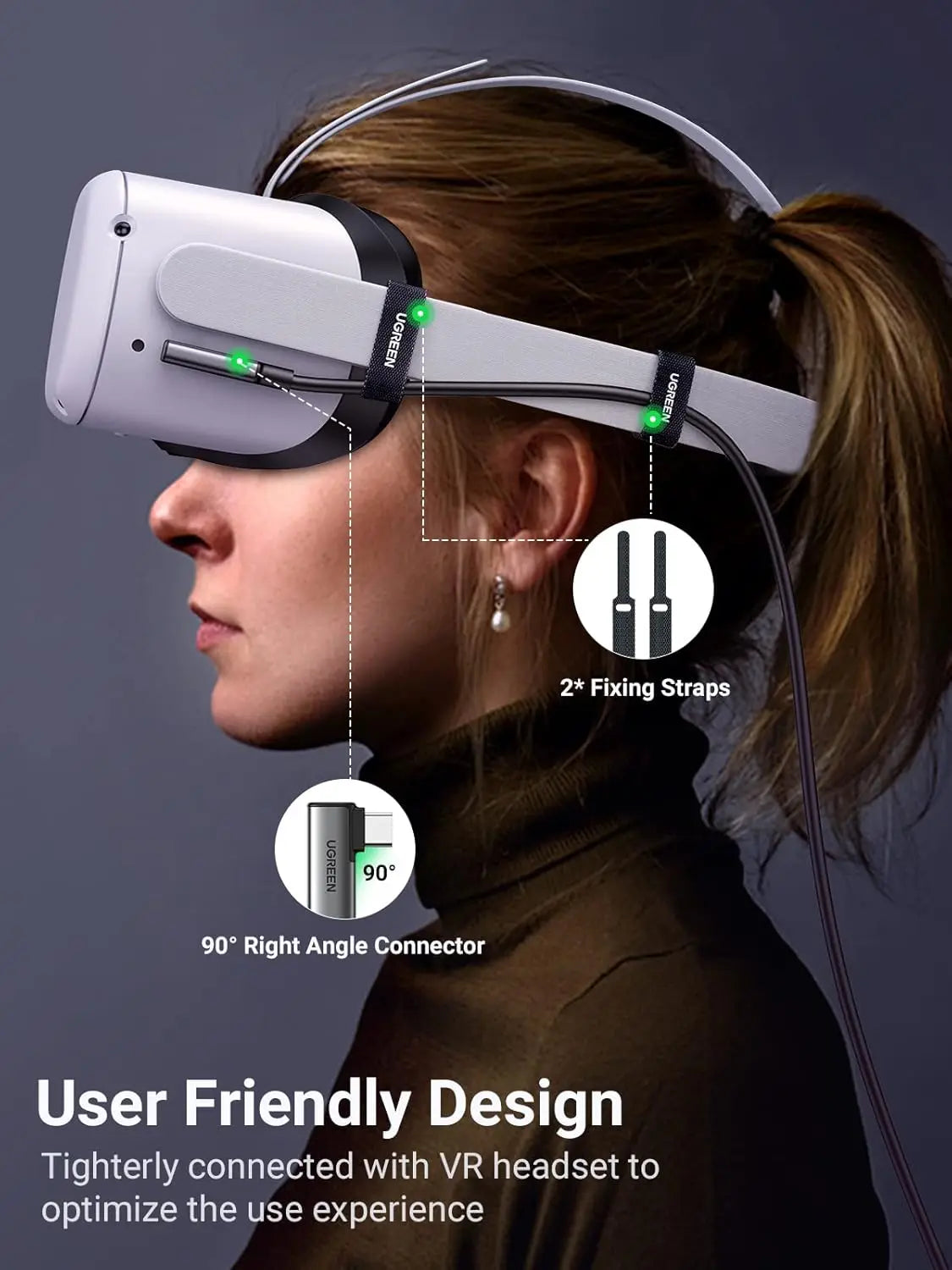 UGREEN Right Angle USB-C to USB-C VR Link Cable, 5m (90629)