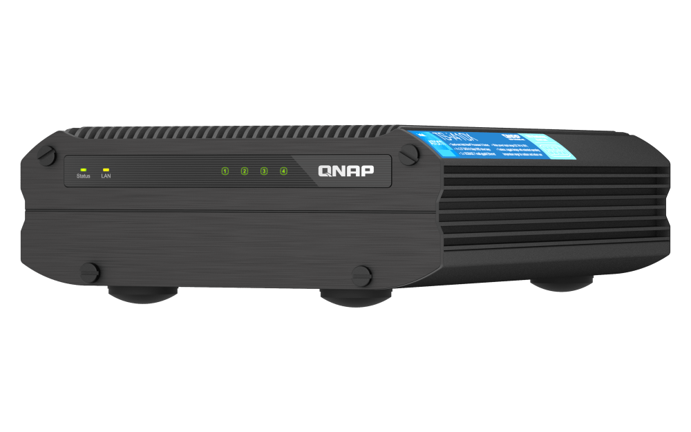QNAP TS-i410X  Intel® Atom® x6425E 4-core/4-thread processor, burst up to 3.0 GHz, 8 GB on board