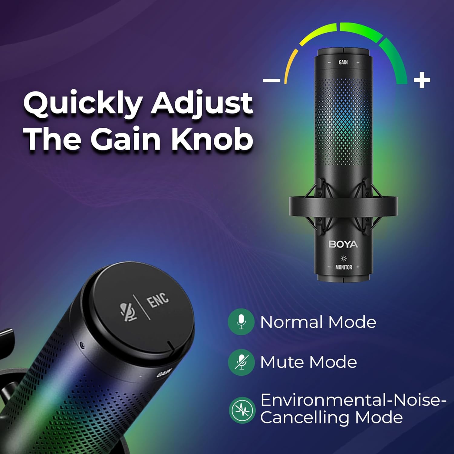 BOYA K9 RGB Gaming Condenser Mic Kit with Pop Filter, Shock Mount, Cover & USB-C Cable – Ideal Podcast Mic Set for Podcasting, Streaming and Gaming (Black)