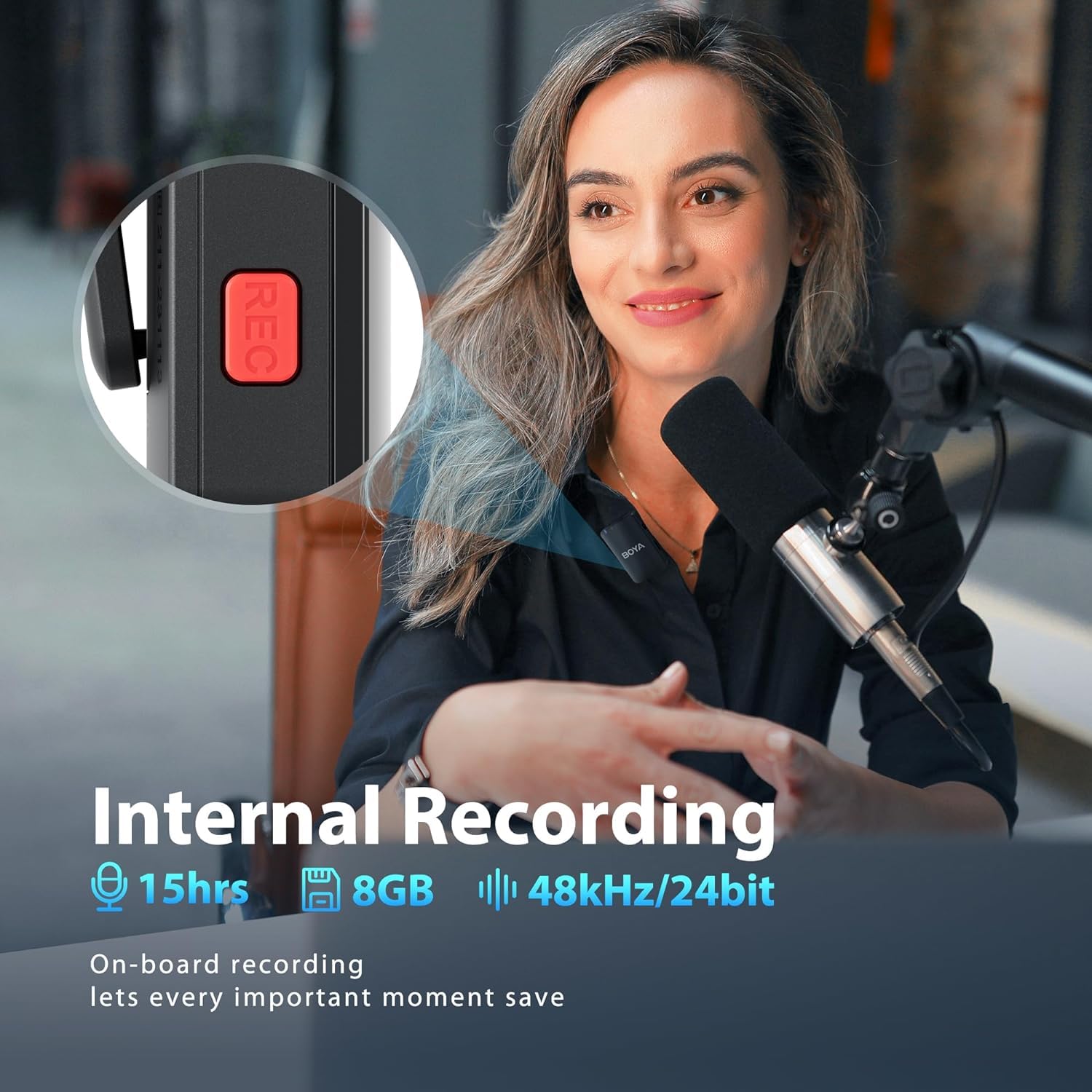 BOYAMIC Wireless Lavalier Microphone for iPhone Android Tablets Camera,Onboard Recording,984ft Range, 10h Battery Life with Charging Case, Clip on Wireless Lapel Mic for Live Streaming Video Recording