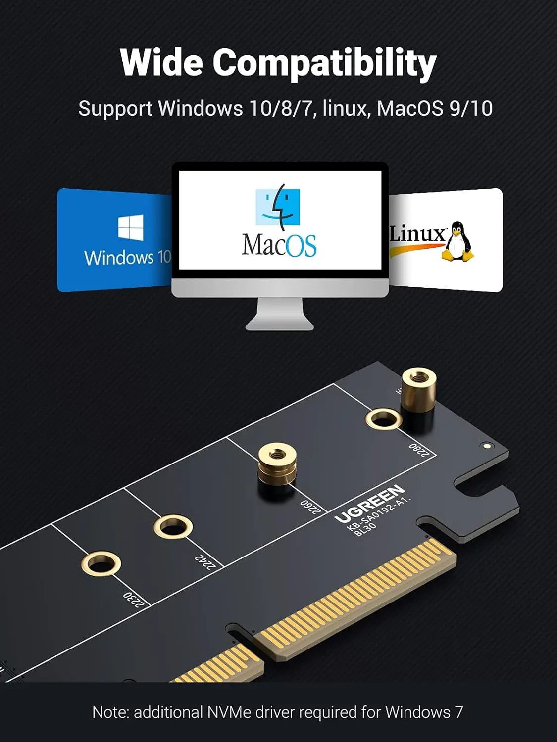 UGREEN PCIe 4.0 to M.2 NVMe Expansion Card with Heatsink (30715)