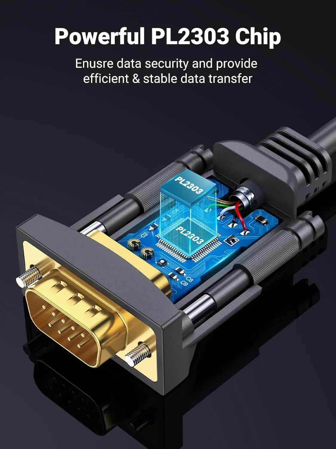UGREEN USB 2.0 to RS232 DB9 Male Serial Adapter Cable, PL2303 Chipset, 2m (20222)