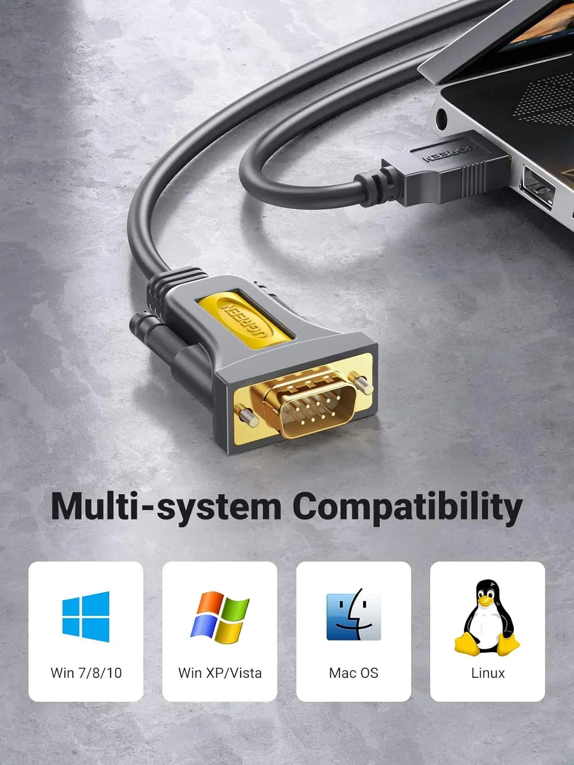 UGREEN USB 2.0 to RS232 DB9 Male Serial Adapter Cable, PL2303 Chipset, 2m (20222)