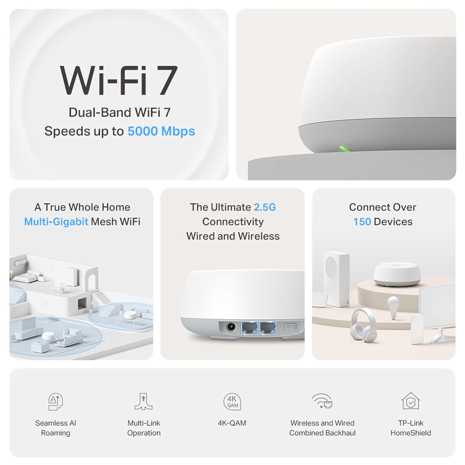 TP-Link Deco BE25(2-Pack) Dual Band BE5000 Whole Home Mesh WiFi 7 System - GOLCHHA COMPUTERS 