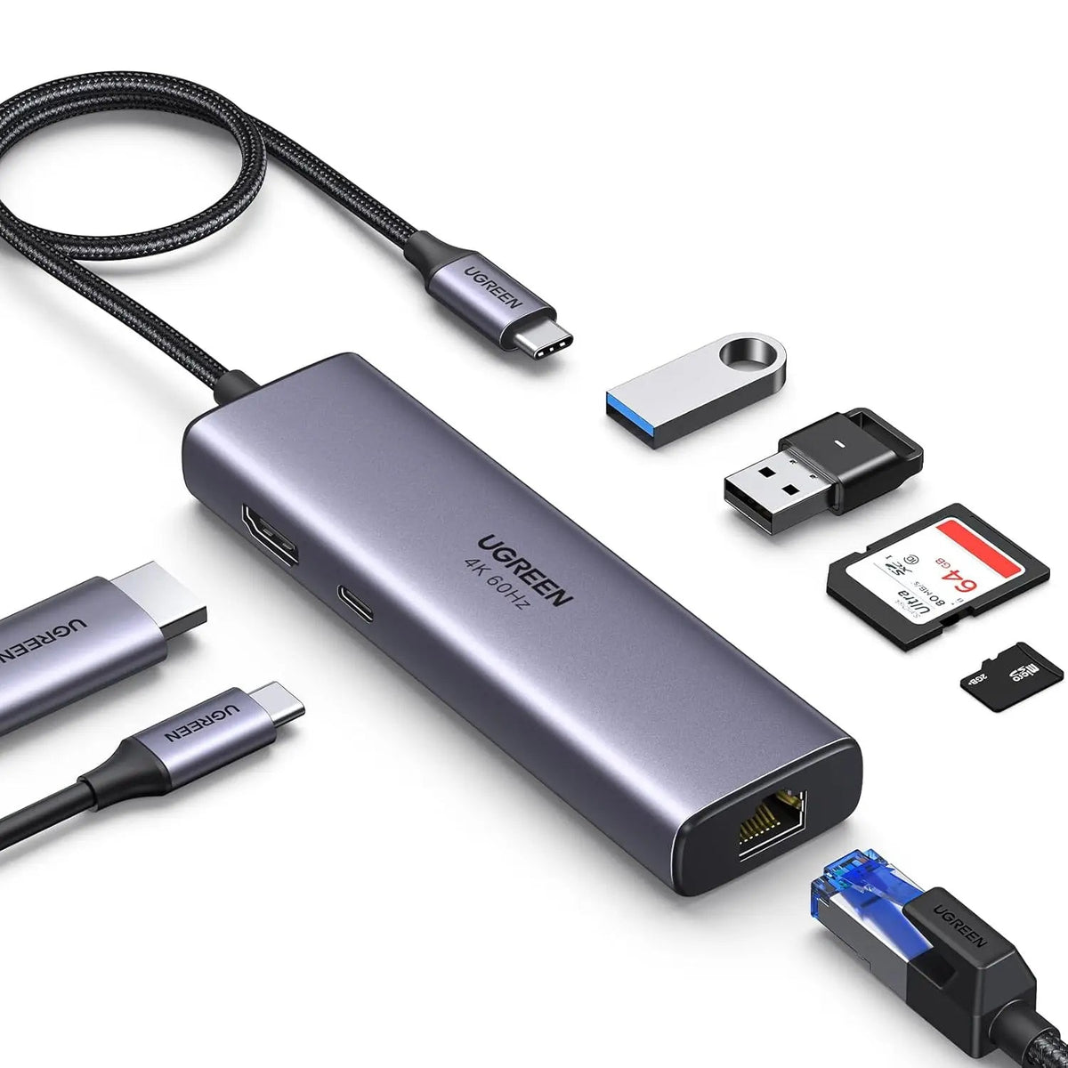 UGREEN Revodok 107 7-in-1 USB-C Hub, 4K 60Hz HDMI, Gigabit Ethernet, 100W PD (60515)