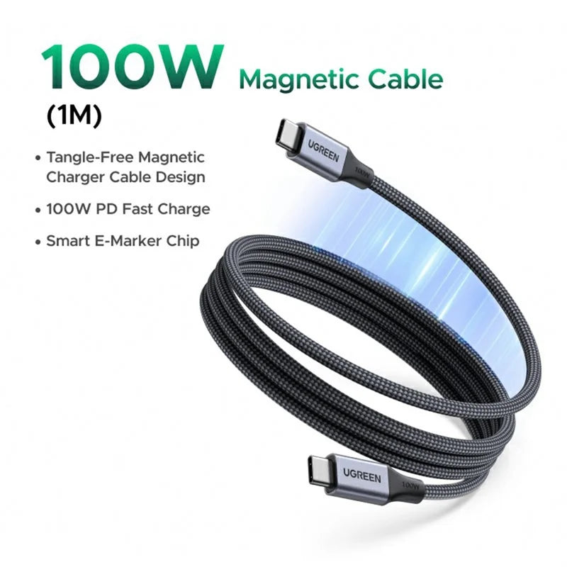 UGREEN 100W Magnetic Self-Coiling USB-C to USB-C Cable 1m (55517)