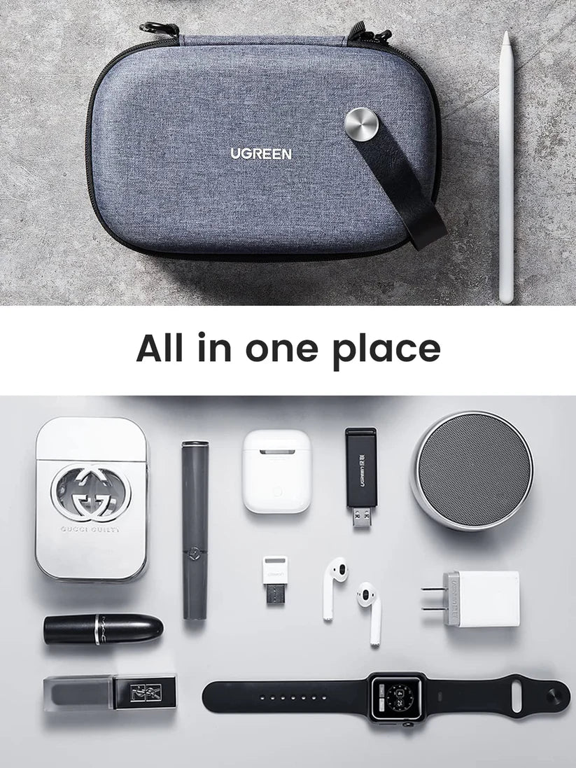 UGREEN Double-Layer Tech Organizer Travel Case, Grey (50903)