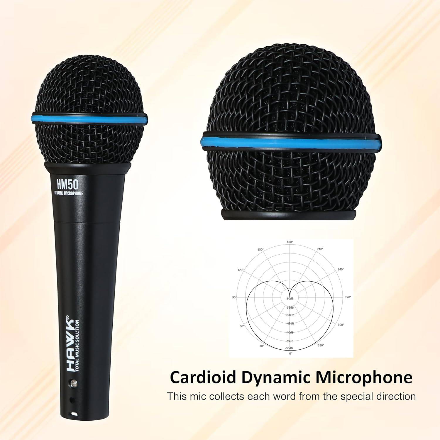 Hawk Proaudio HM 50 Handheld Dynamic Cardioid Wired Mic for Live, Recording, Speech, Karaoke with 6 Meter mic Cable, mic Holder and Pouch - Golchha Computers