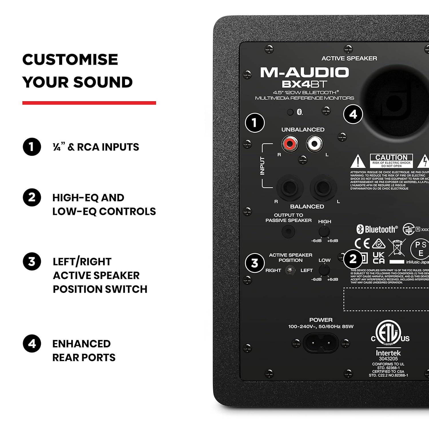 M-Audio BX4BT 4.5" Black Kevlar® 120-Watt Multimedia Bluetooth® Reference Monitors (pair) | Music Production | Live Streaming | Podcasting - Golchha Computers