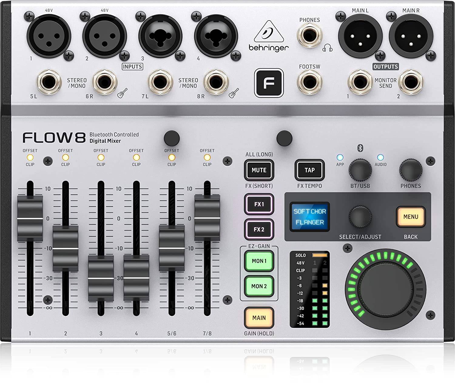 Behringer FLOW 8 8-Input Digital Mixer with Bluetooth Audio and App Control, 60 mm-Channel Faders, 2 FX Processors and USB/Audio Interface - Golchha Computers